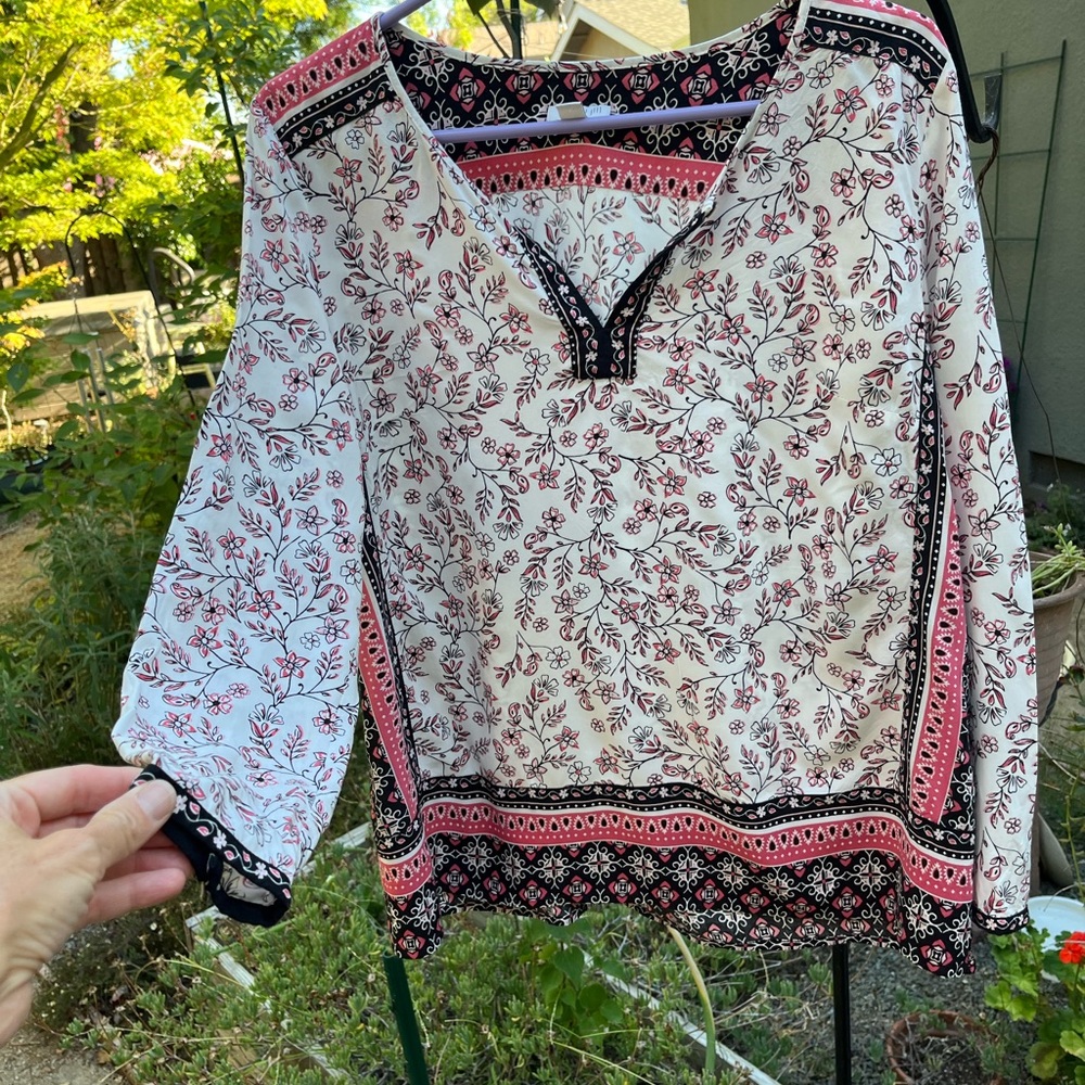 J. Jill Bohemian Floral Blouse - Cream, Pink, Black